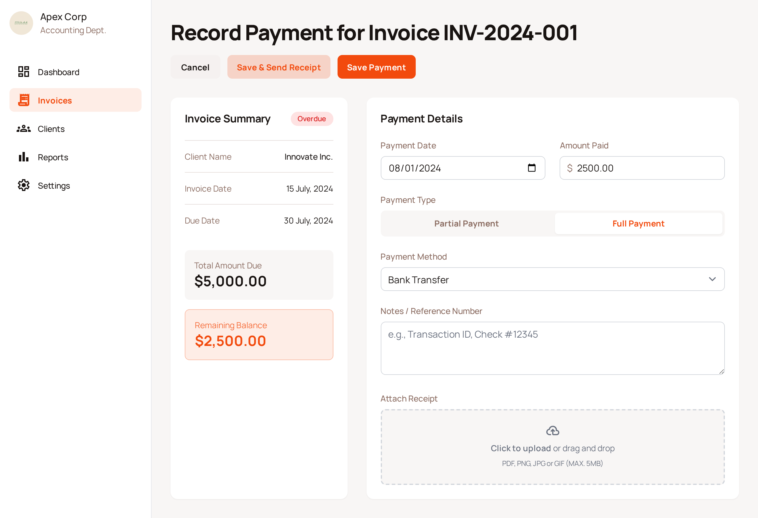 Payment Recording - Easy payment tracking